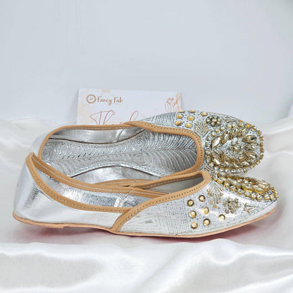 Bibbo - Womens Silvery White Ballerina Jutti Shoes - Fancy Fab Jewels