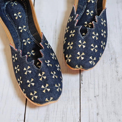 Dark Blue Denim Punjabi Jutti Shoes - Fancy Fab Jewels