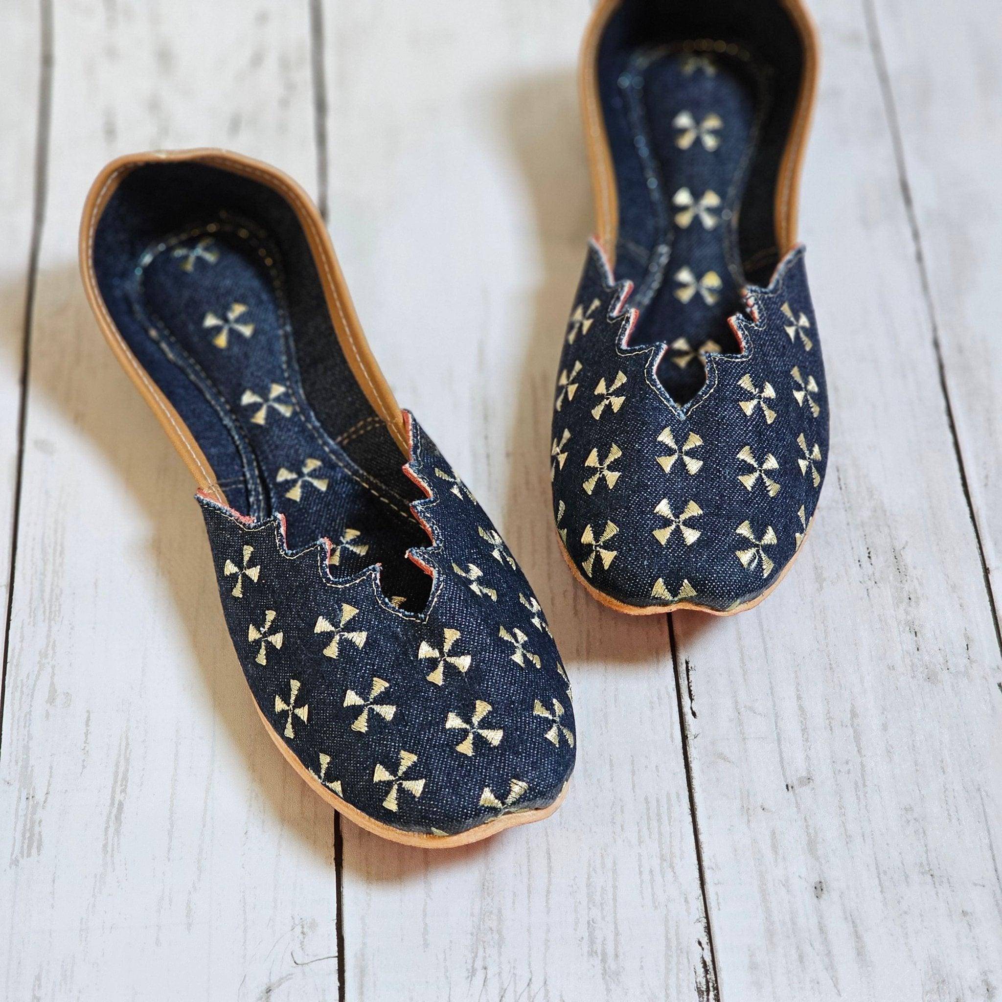 Dark Blue Denim Punjabi Jutti Shoes - Fancy Fab Jewels