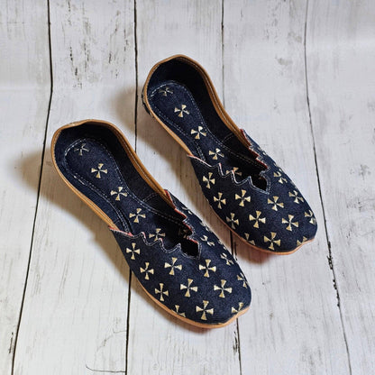 Dark Blue Denim Punjabi Jutti Shoes - Fancy Fab Jewels