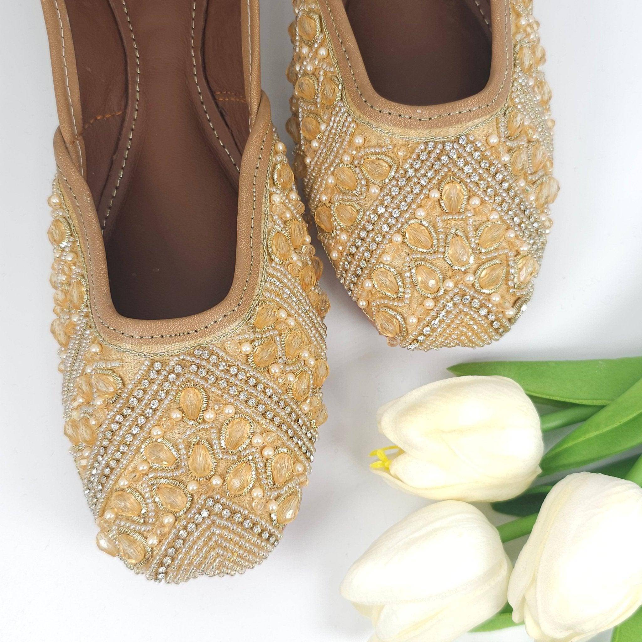 Jhilmil Gold Embelised Bridal Juttis - Fancy Fab Jewels