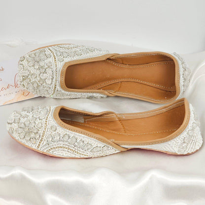 Lajjo - Womens White  Ballerina Jutti Shoes - Fancy Fab Jewels