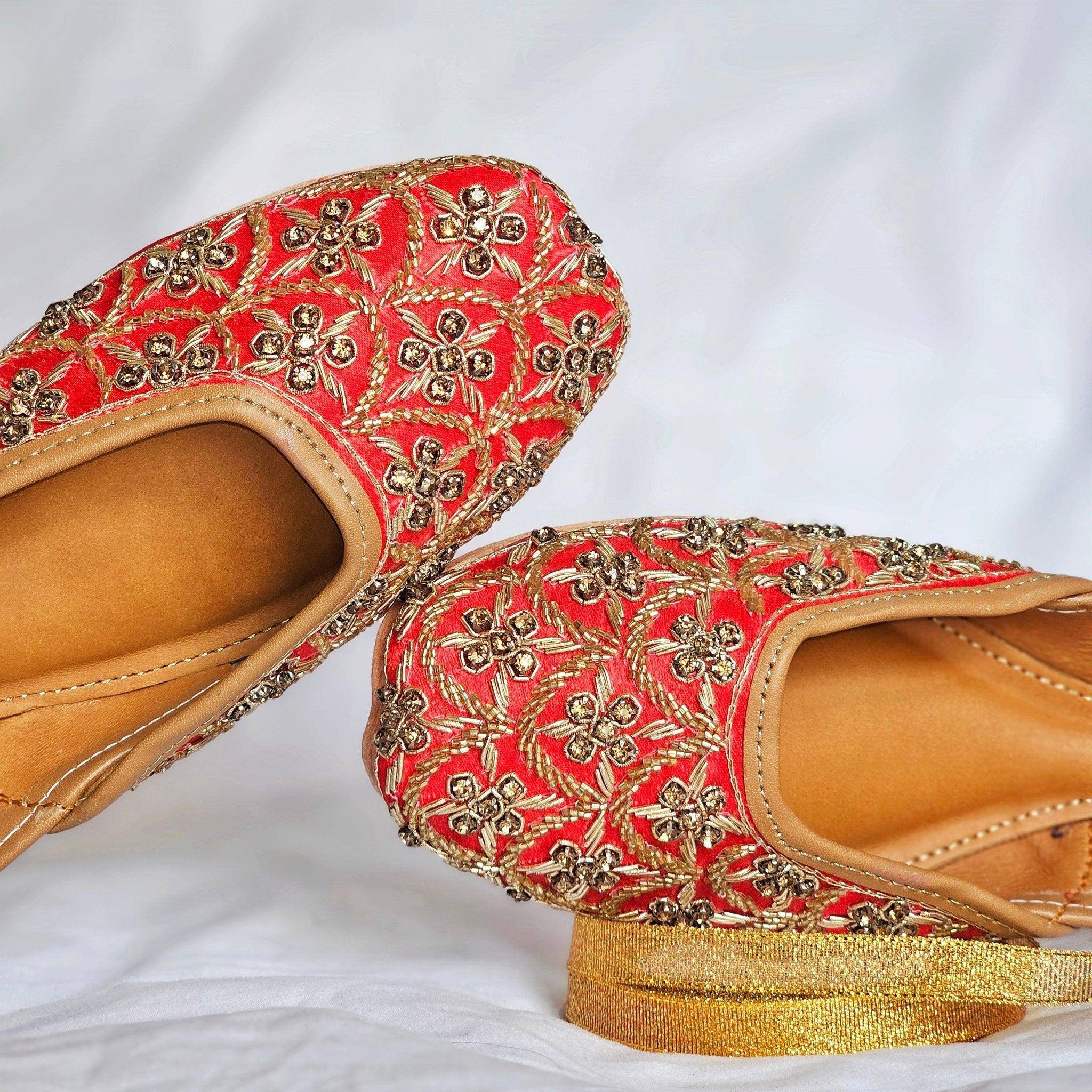 Nazar Red Embelised Bridal Juttis - Fancy Fab Jewels