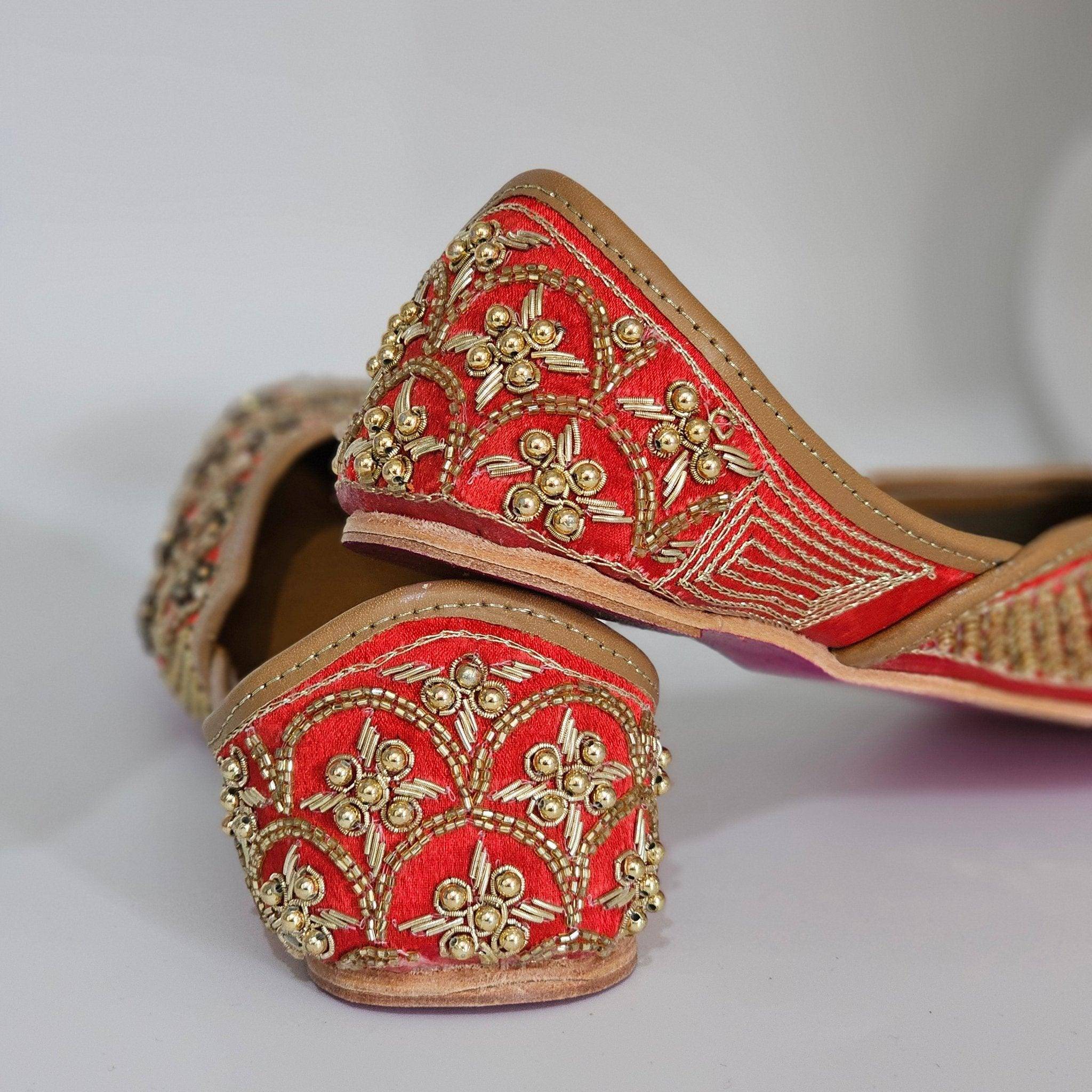 Nazar Red Embelised Bridal Juttis - Fancy Fab Jewels