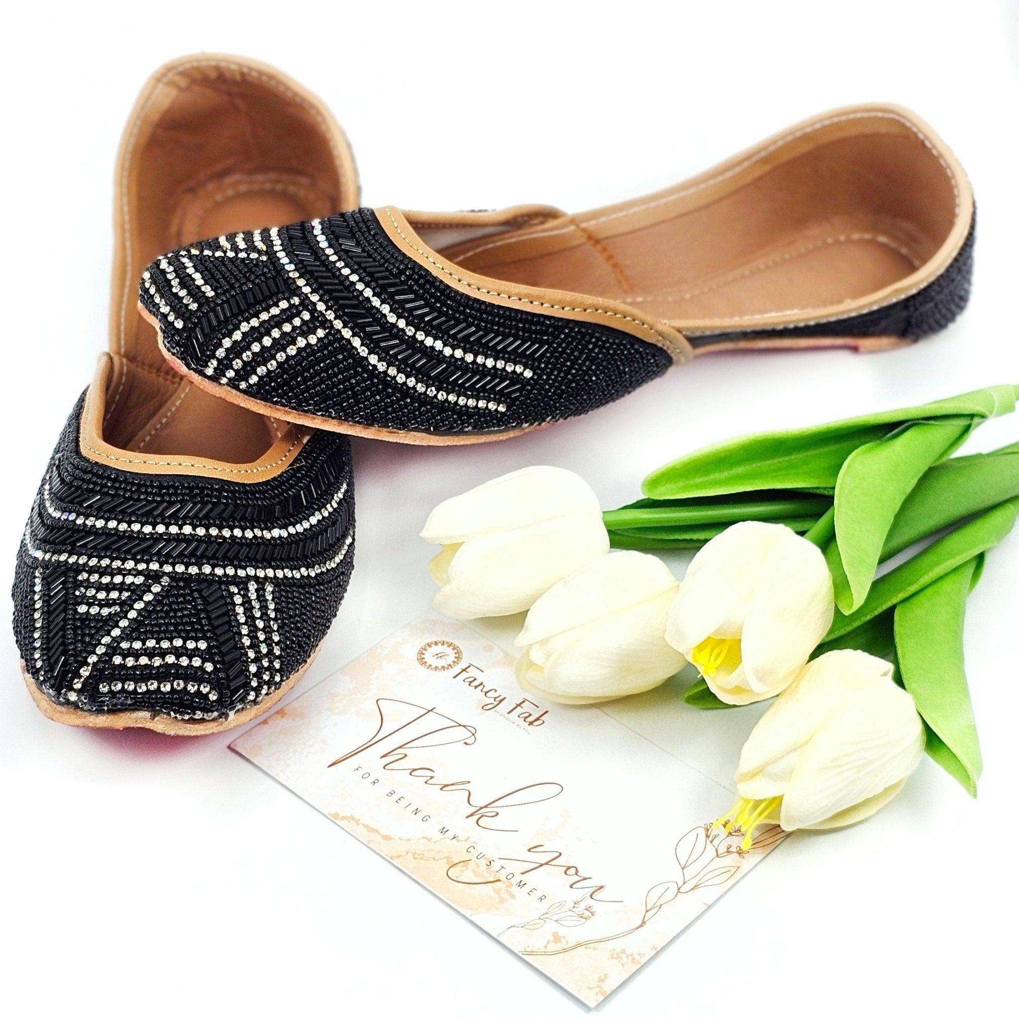 Nightingale Black Embroidered Juttis - Fancy Fab Jewels