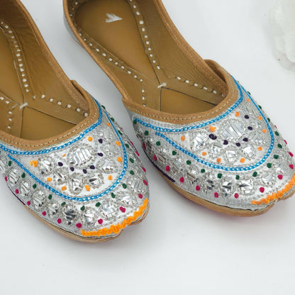 Thiea - Silver Foil work leather Ballerina Jutti Shoes - Fancy Fab Jewels