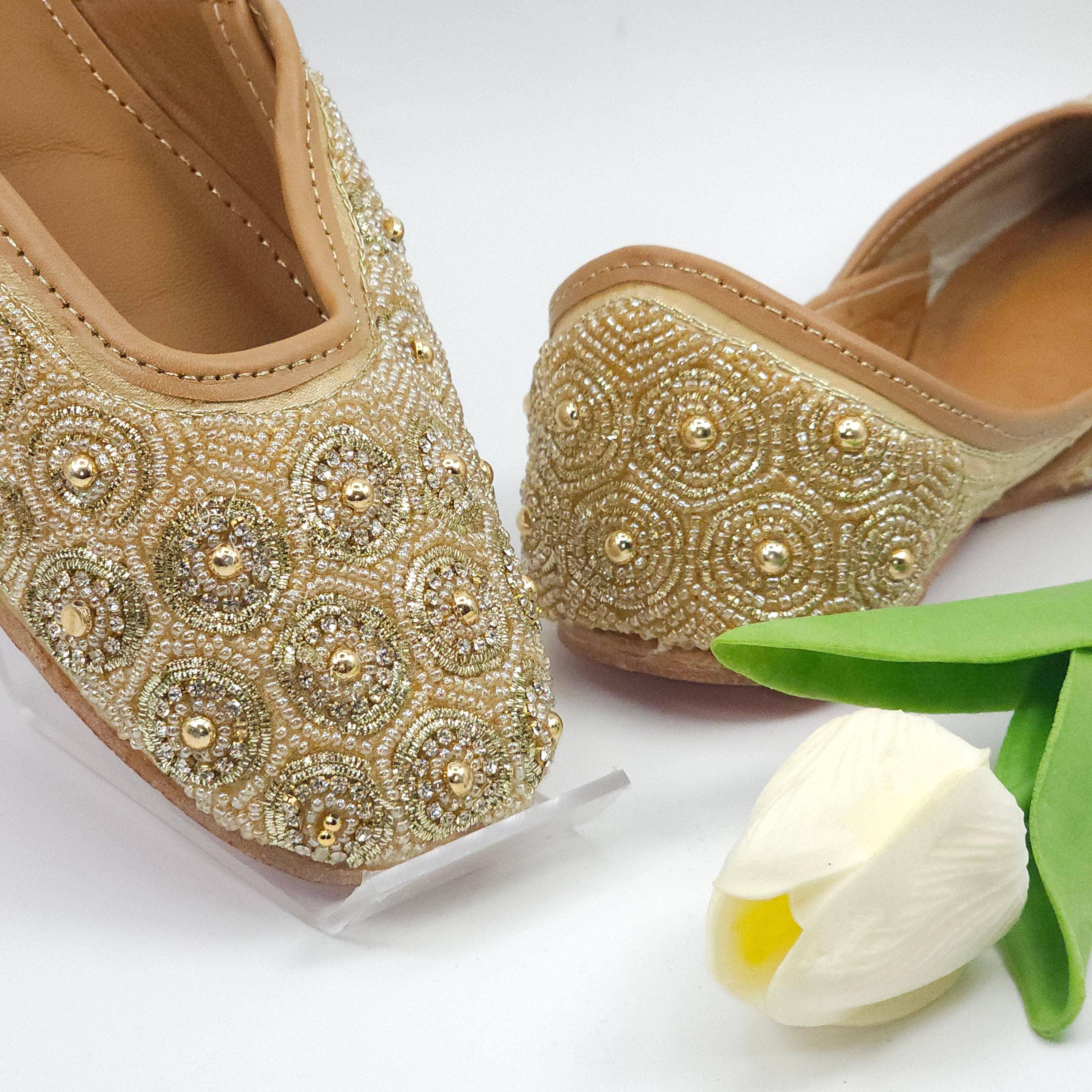 Tia Gold Embelised Bridal Juttis - Fancy Fab Jewels