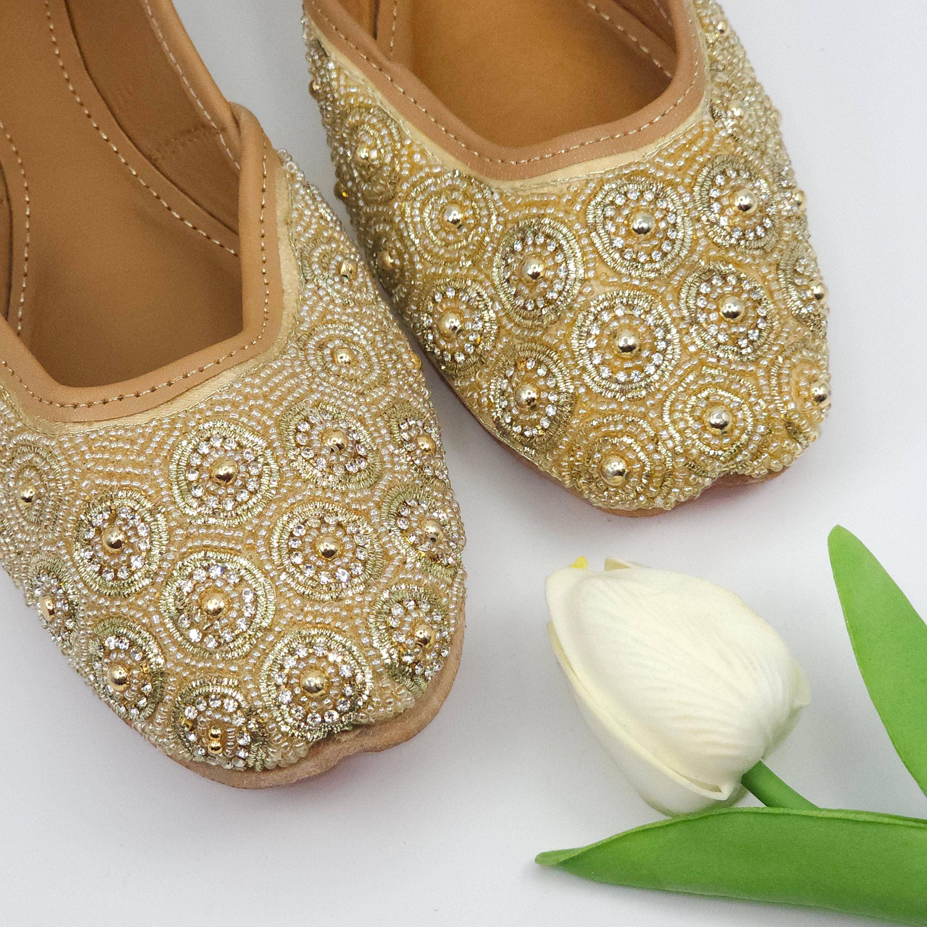 Tia Gold Embelised Bridal Juttis - Fancy Fab Jewels