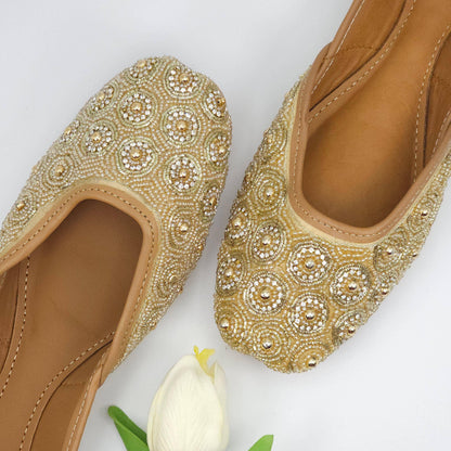 Tia Gold Embelised Bridal Juttis - Fancy Fab Jewels