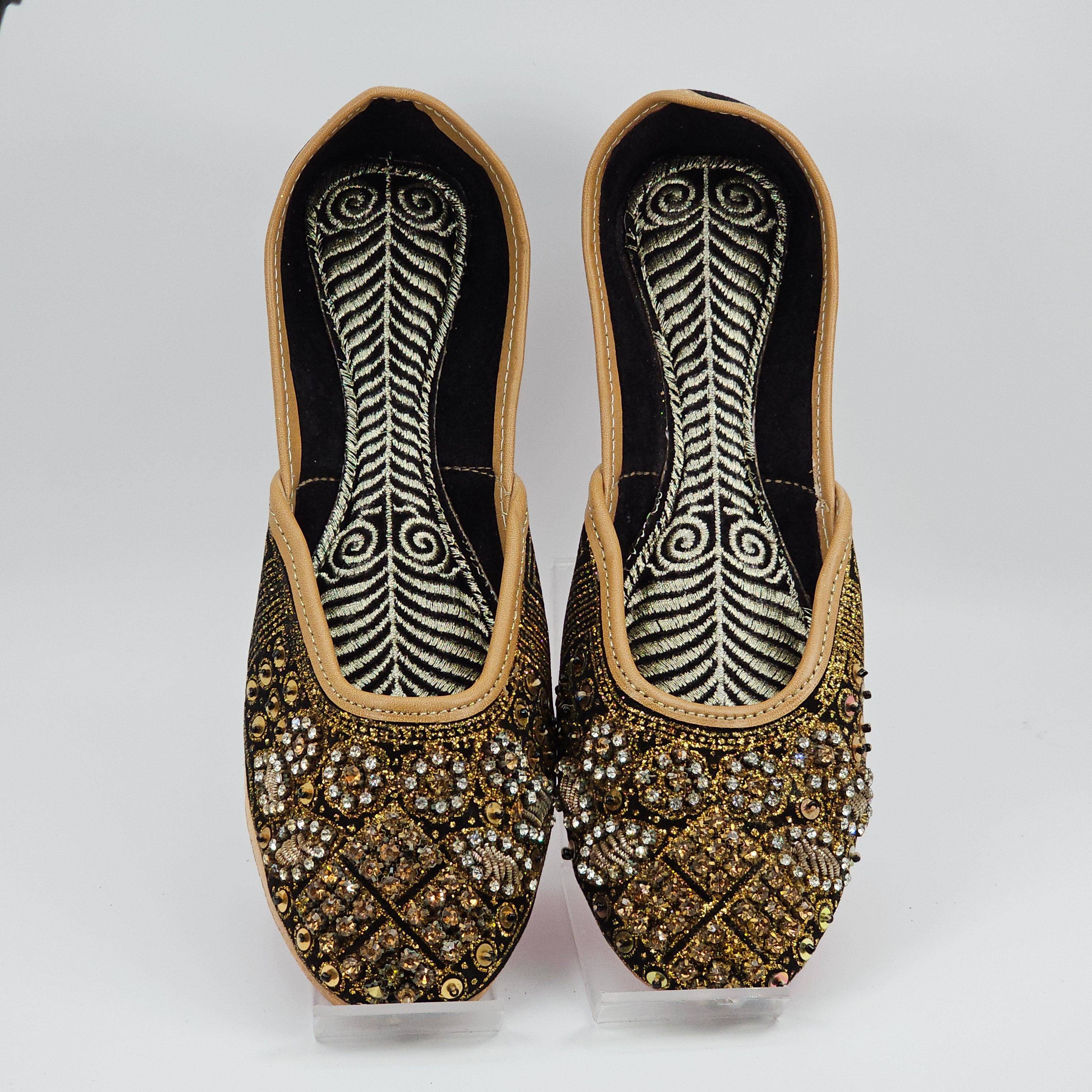 Zahra Black Gold Embroidered Bridal Juttis - Fancy Fab Jewels