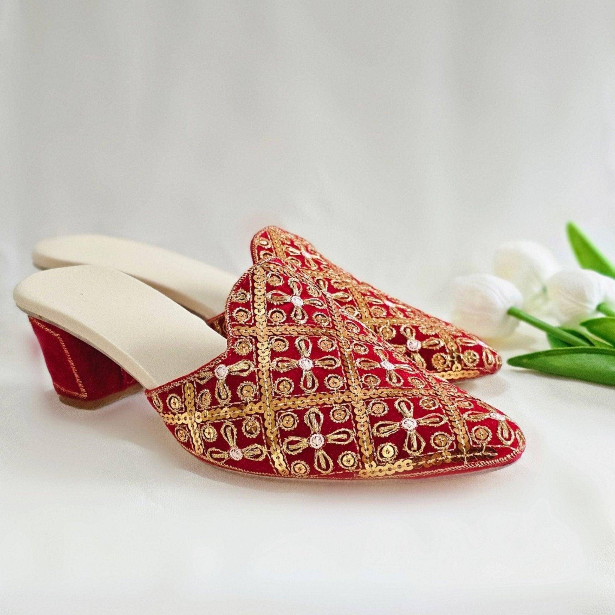 Sanchi - Women's Red Sequined Bridal Heel Shoes - Fancy Fab Jewels