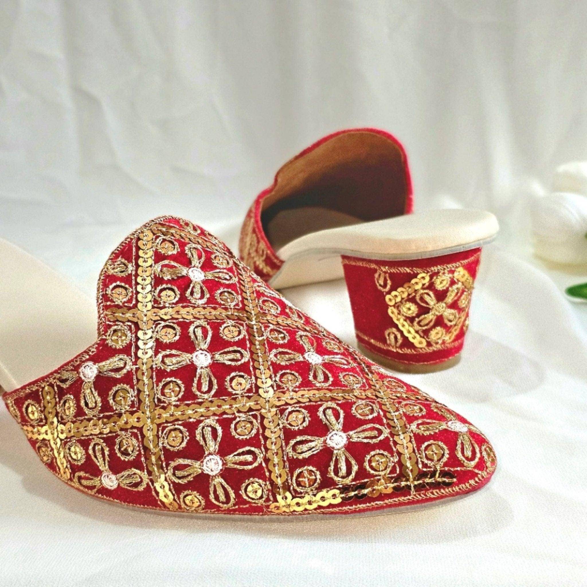 Sanchi - Women's Red Sequined Bridal Heel Shoes - Fancy Fab Jewels