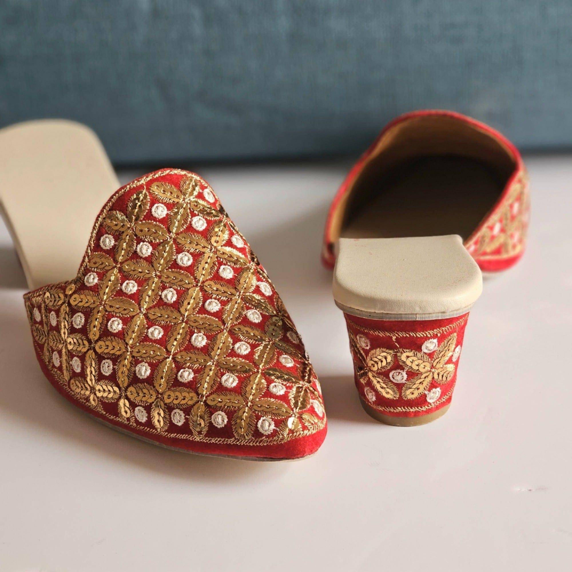 Sanchi - Women's Red Sequined Bridal Heel Shoes - Fancy Fab Jewels