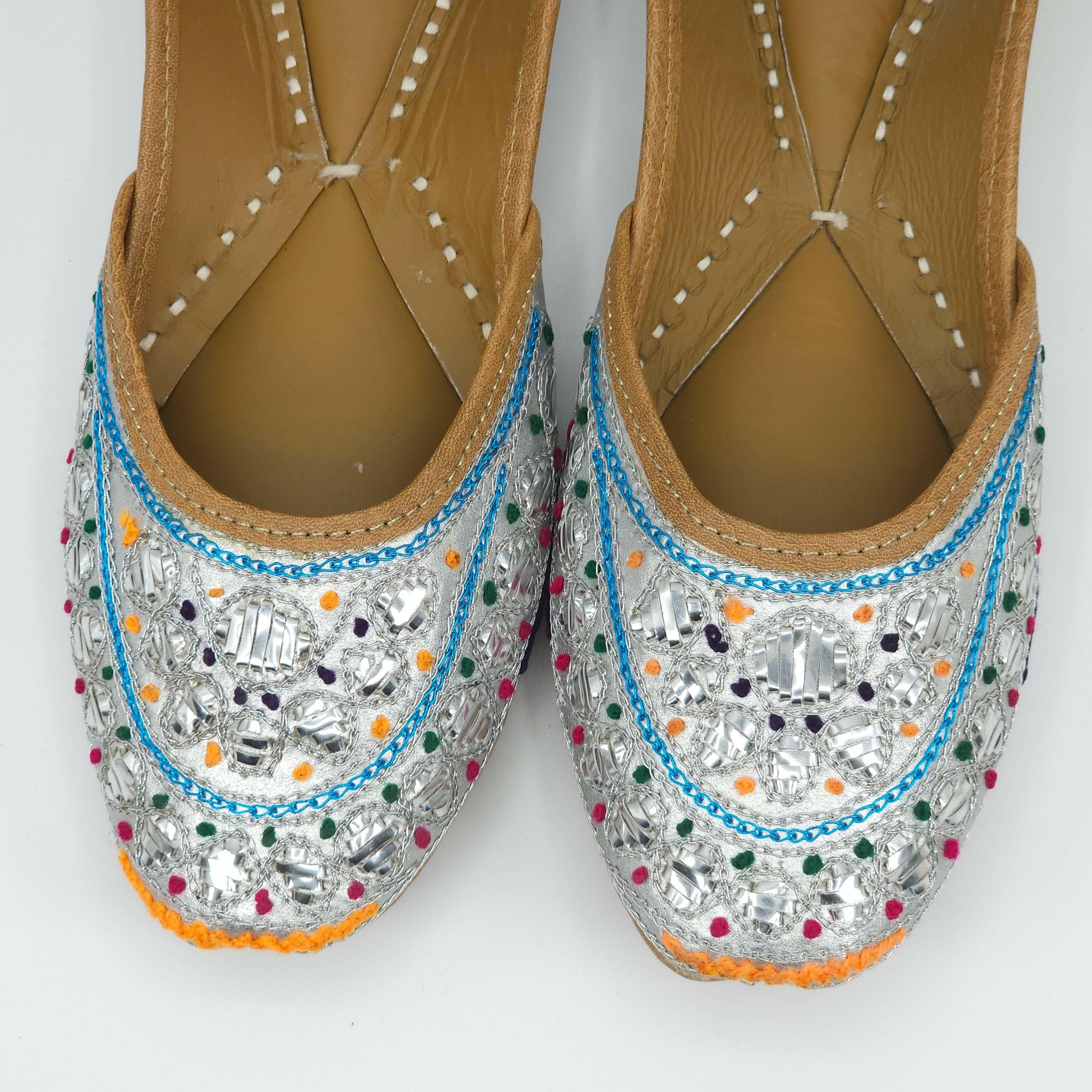 fancy fab Jewels juttis Thiea - Silver Foil work leather Ballerina Jutti Shoes