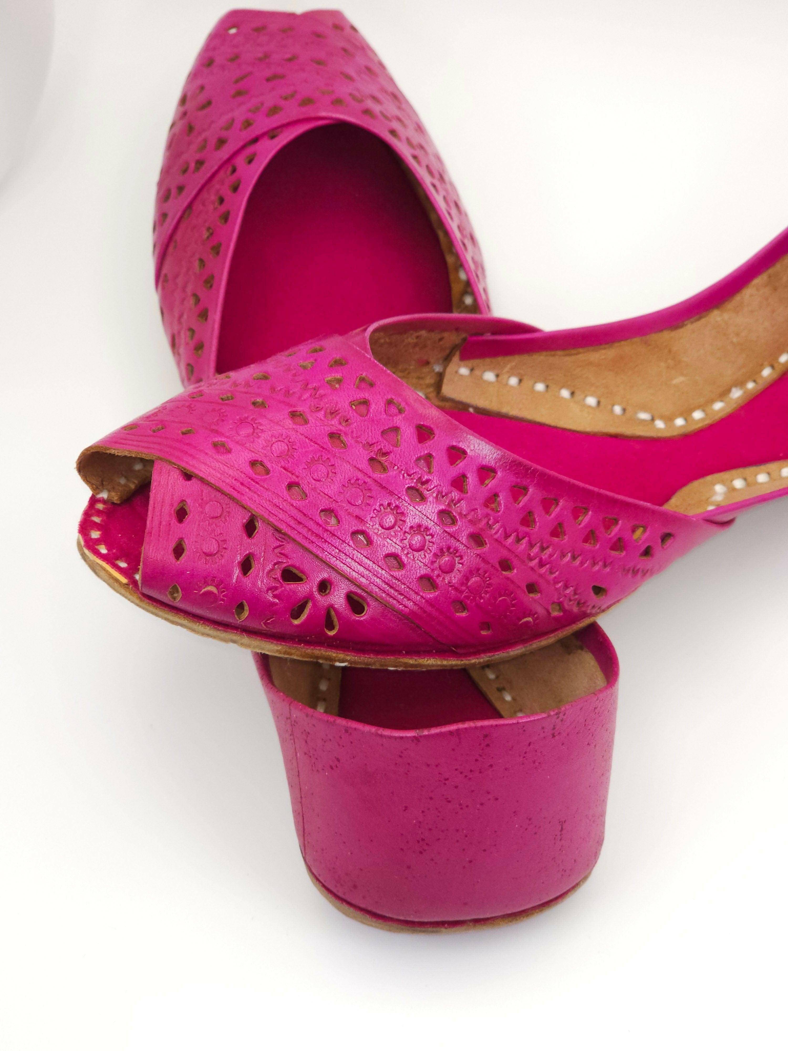 Sumbul - Hot Pink laser cut Leatherett Jutti - Fancy Fab Jewels