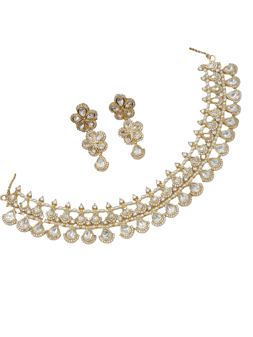 Simer Uncut Kundan Bridal Choker Necklace Set - Fancy Fab Jewels