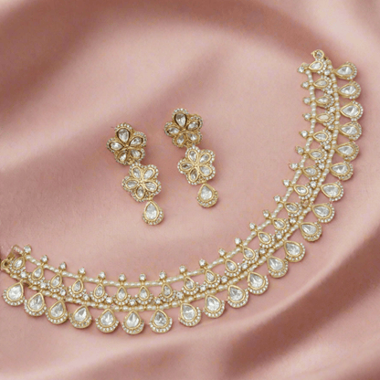 Simer Uncut Kundan Bridal Choker Necklace Set - Fancy Fab Jewels