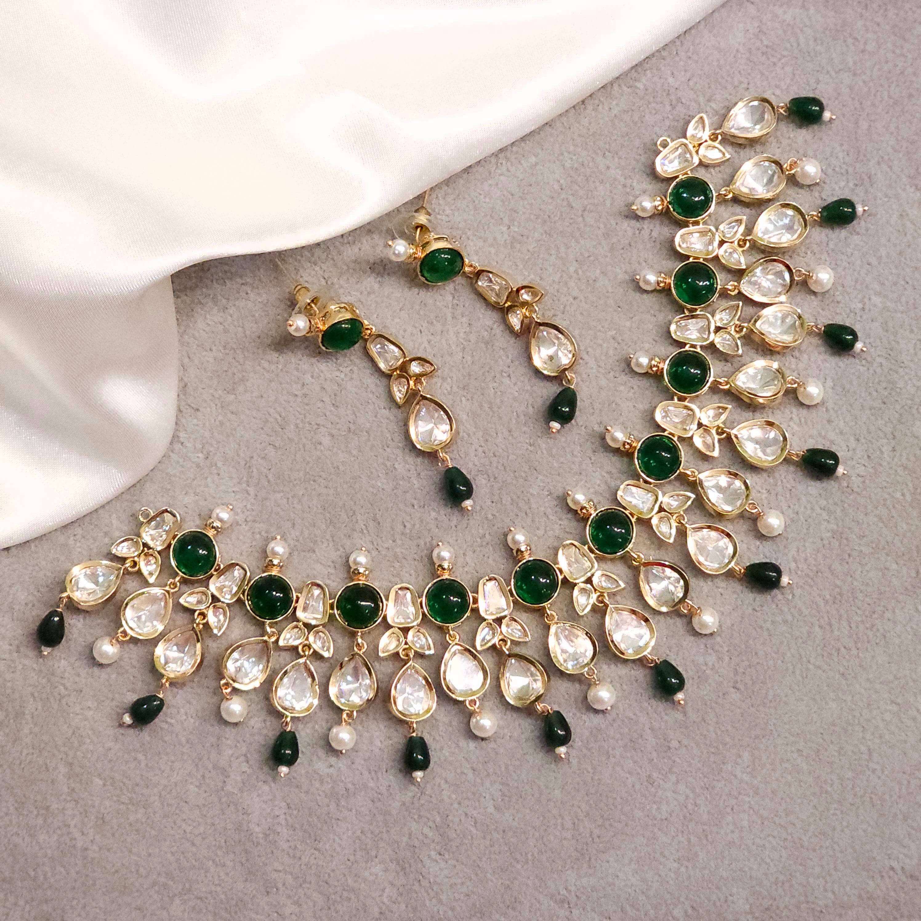 Elaya Moissanite Polki Bridal Choker Necklace Set - Fancy Fab Jewels