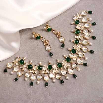 Elaya Moissanite Polki Bridal Choker Necklace Set - Fancy Fab Jewels