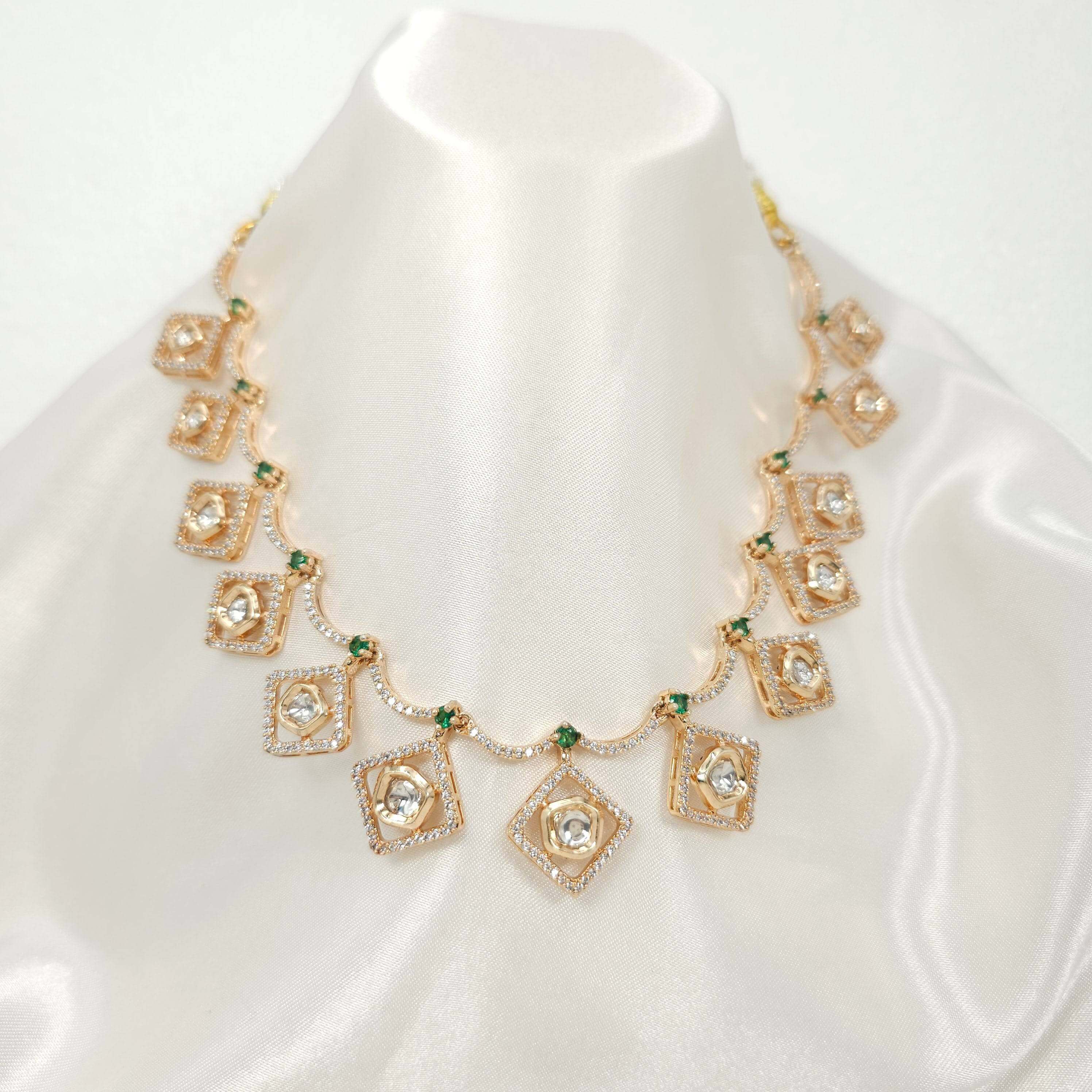 Jyoti Moissanite Polki Bridal Choker Necklace Set - Fancy Fab Jewels