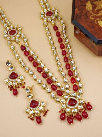 Amina Kundan Mala Set Deep Red - Fancy Fab Jewels