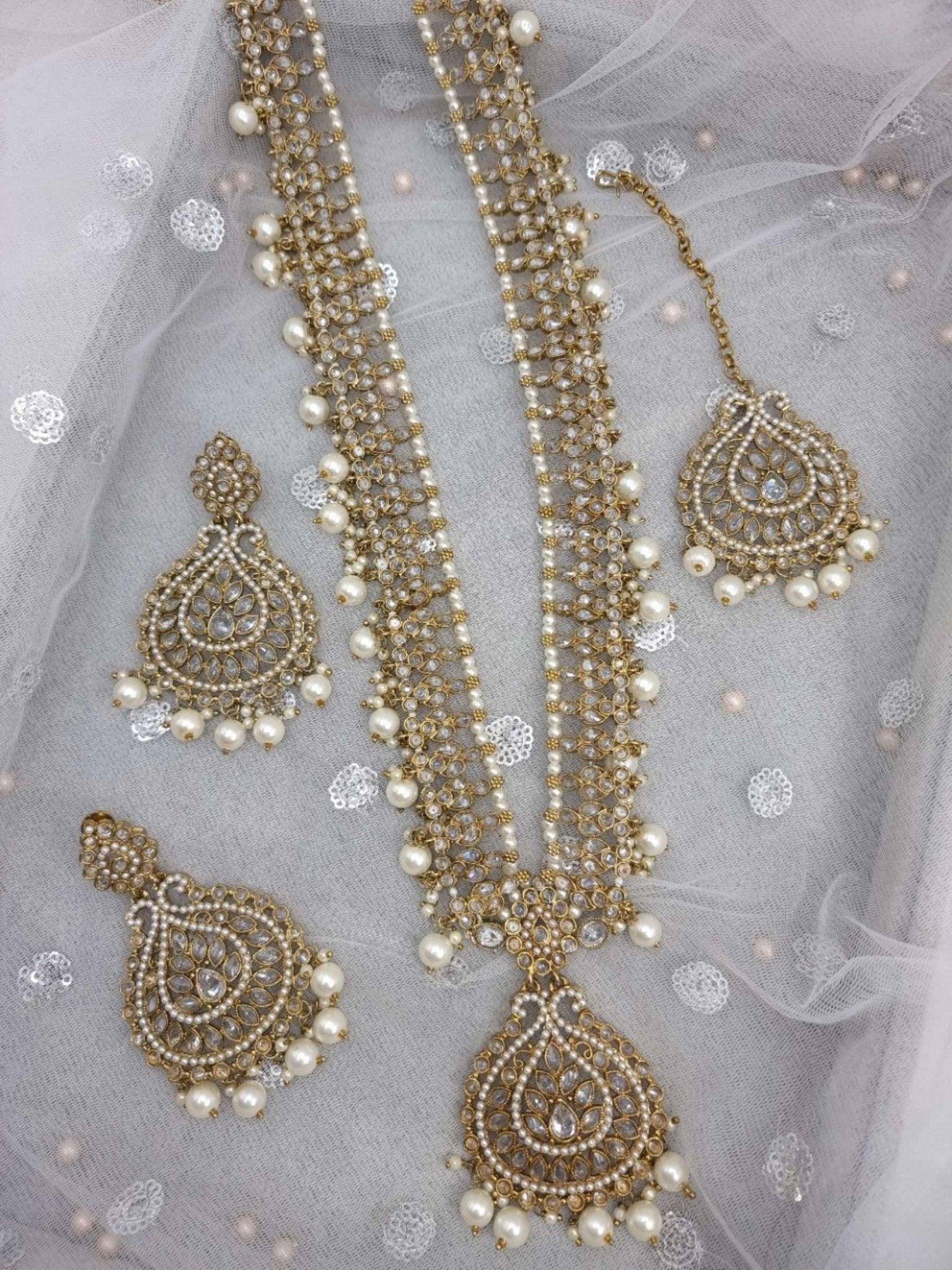 Manaya Antique Gold Polki Mala Necklace Set Clear - Fancy Fab Jewels