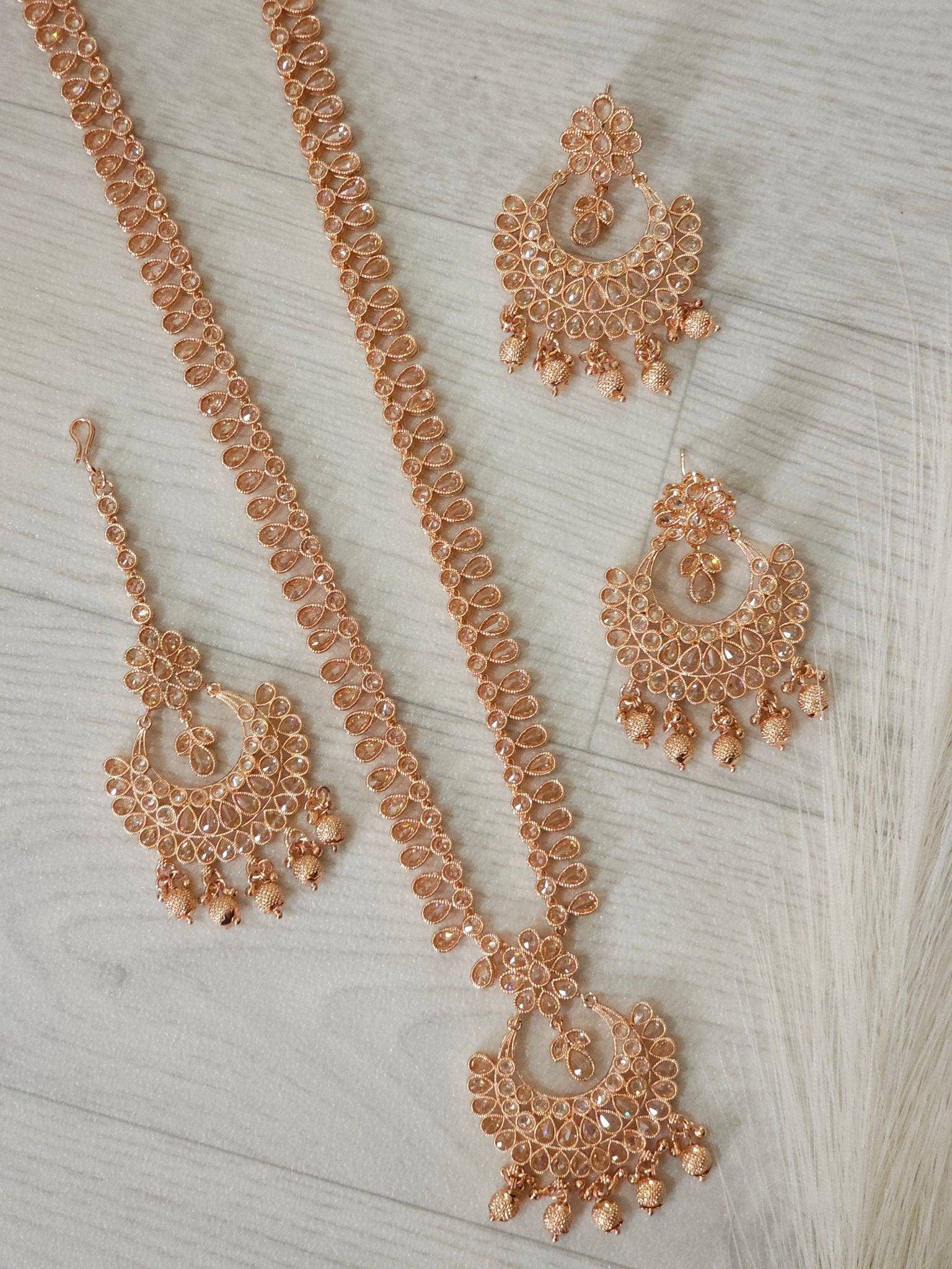 Meena Polki Rani Haar Set - Rose Gold - Fancy Fab Jewels