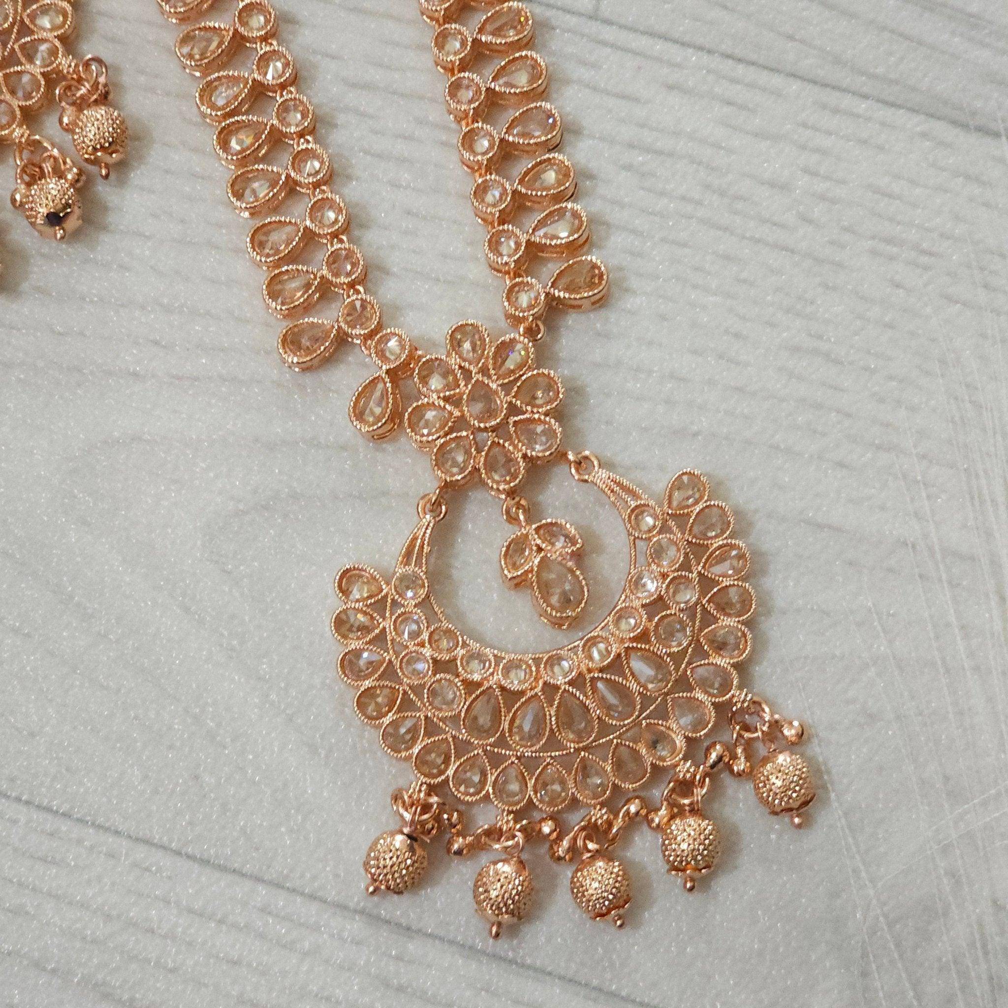 Meena Polki Rani Haar Set - Rose Gold - Fancy Fab Jewels