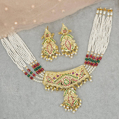 Minza Premium Quality Jadau Nauratan Choker Set - Fancy Fab Jewels