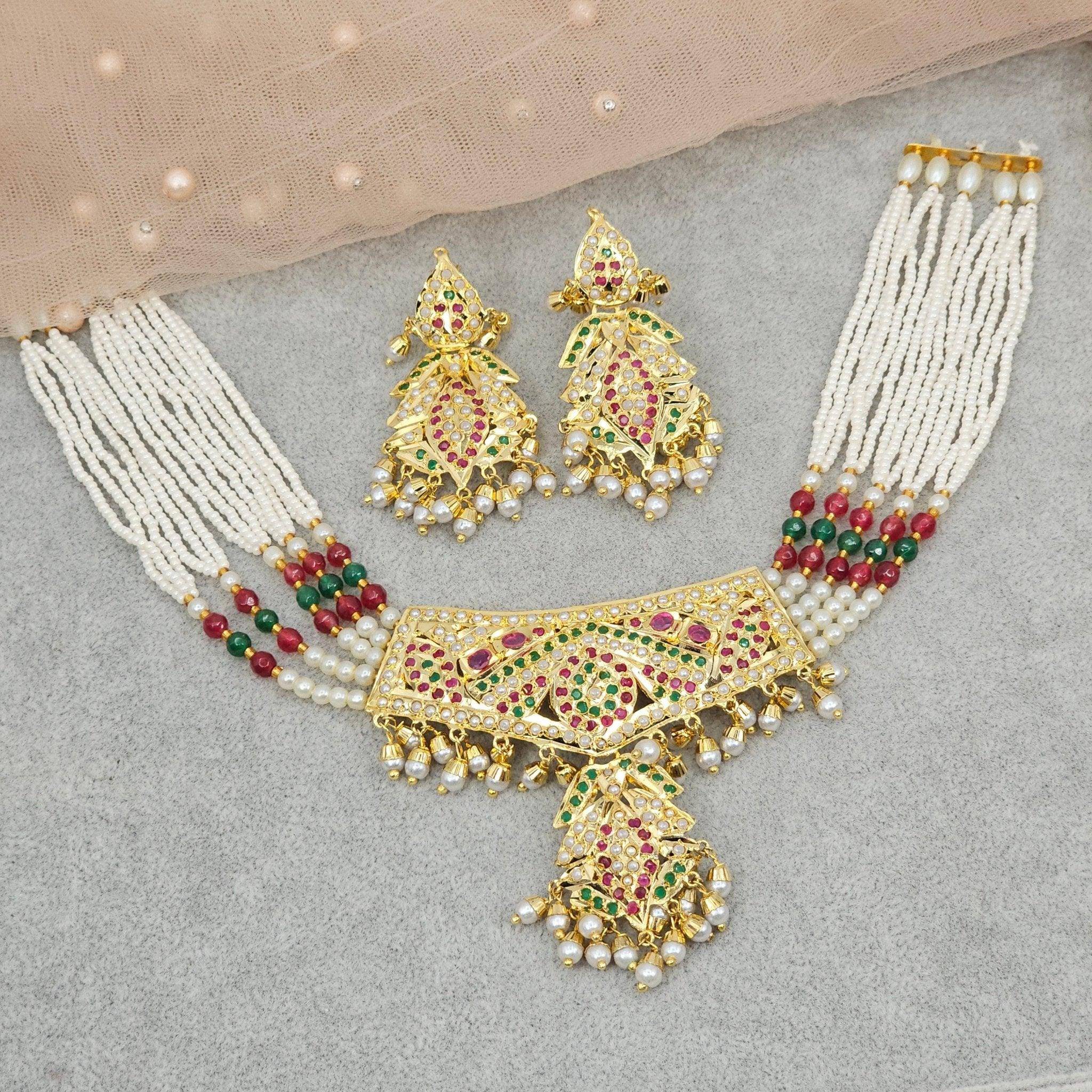 Minza Premium Quality Jadau Nauratan Choker Set - Fancy Fab Jewels