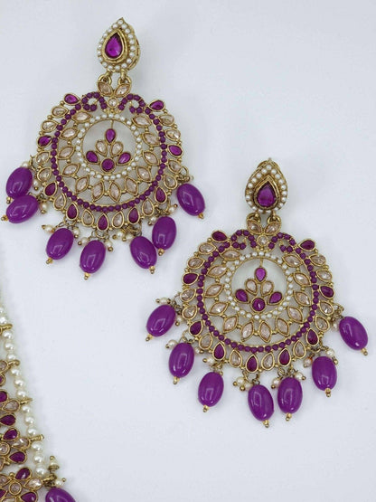 Sayema- Antique Gold Polki Stone Mala Necklace Set Purple - Fancy Fab Jewels