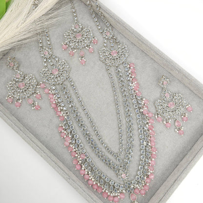 Umera Polki Rani Haar Set - Silver Pink - Fancy Fab Jewels