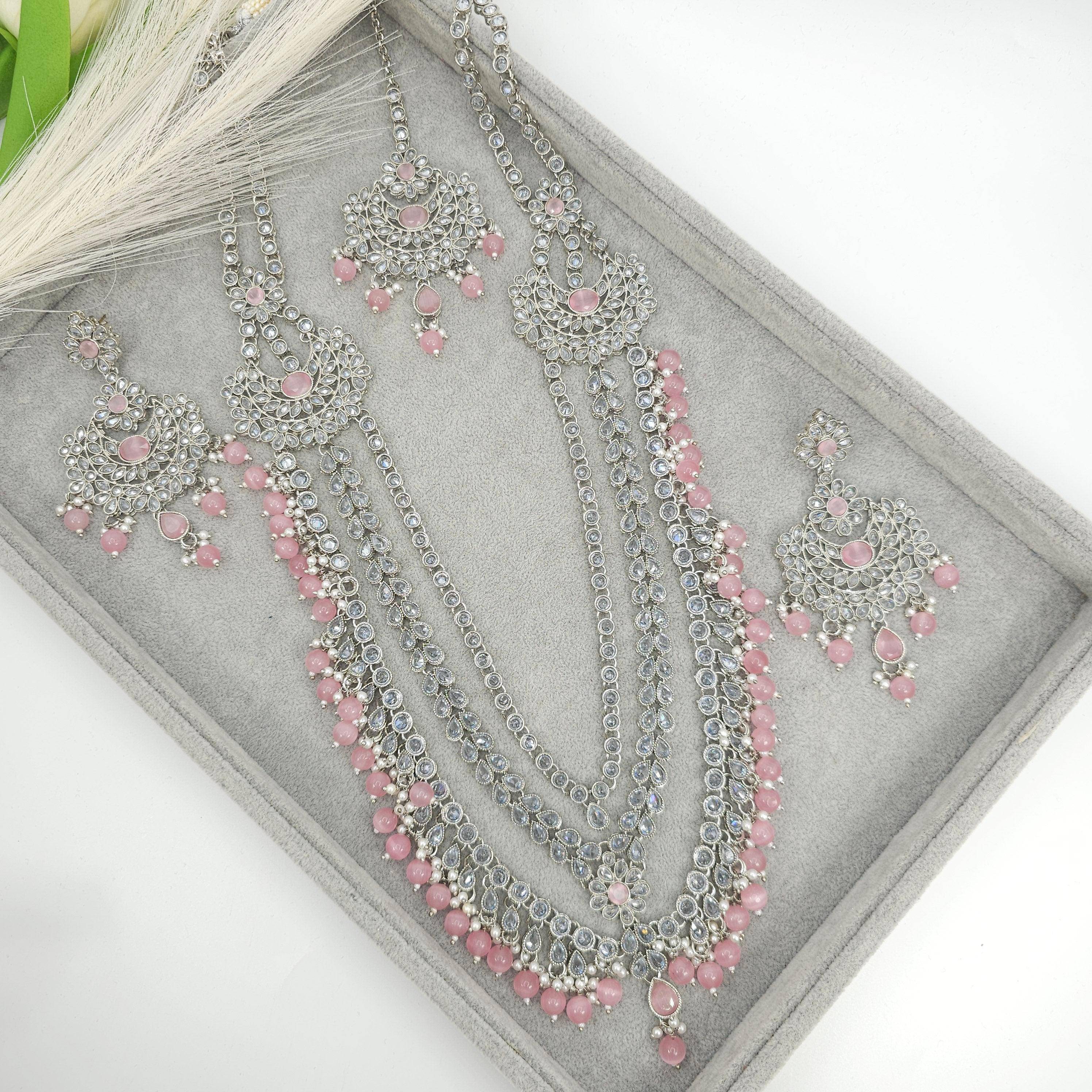 Umera Polki Rani Haar Set - Silver Pink - Fancy Fab Jewels