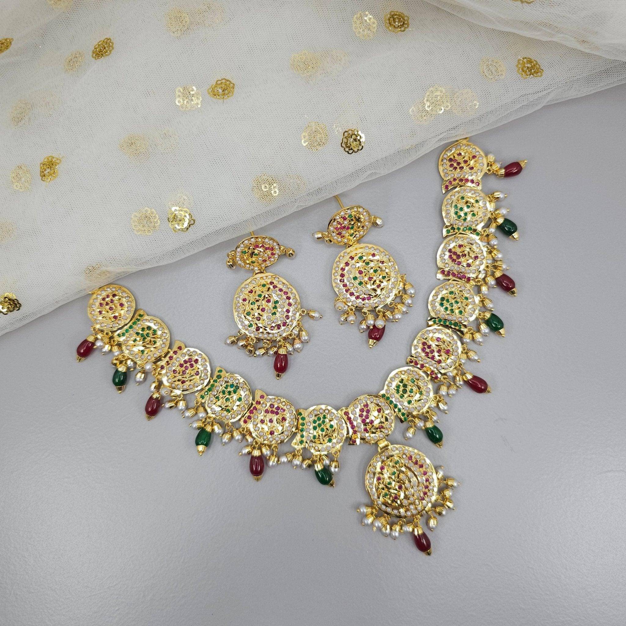 Anjum Premium Quality Jadau Nauratan Choker Set - Fancy Fab Jewels