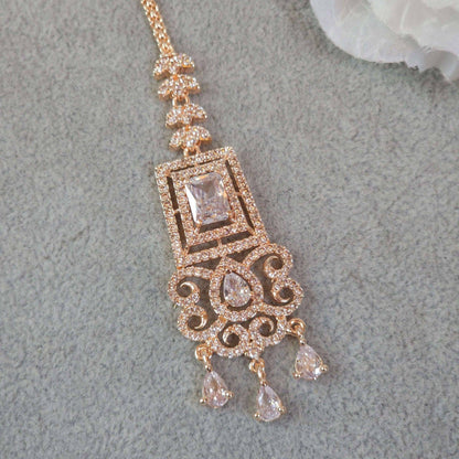 American Diamond Rosegold Mang Tikka - Fancy Fab Jewels