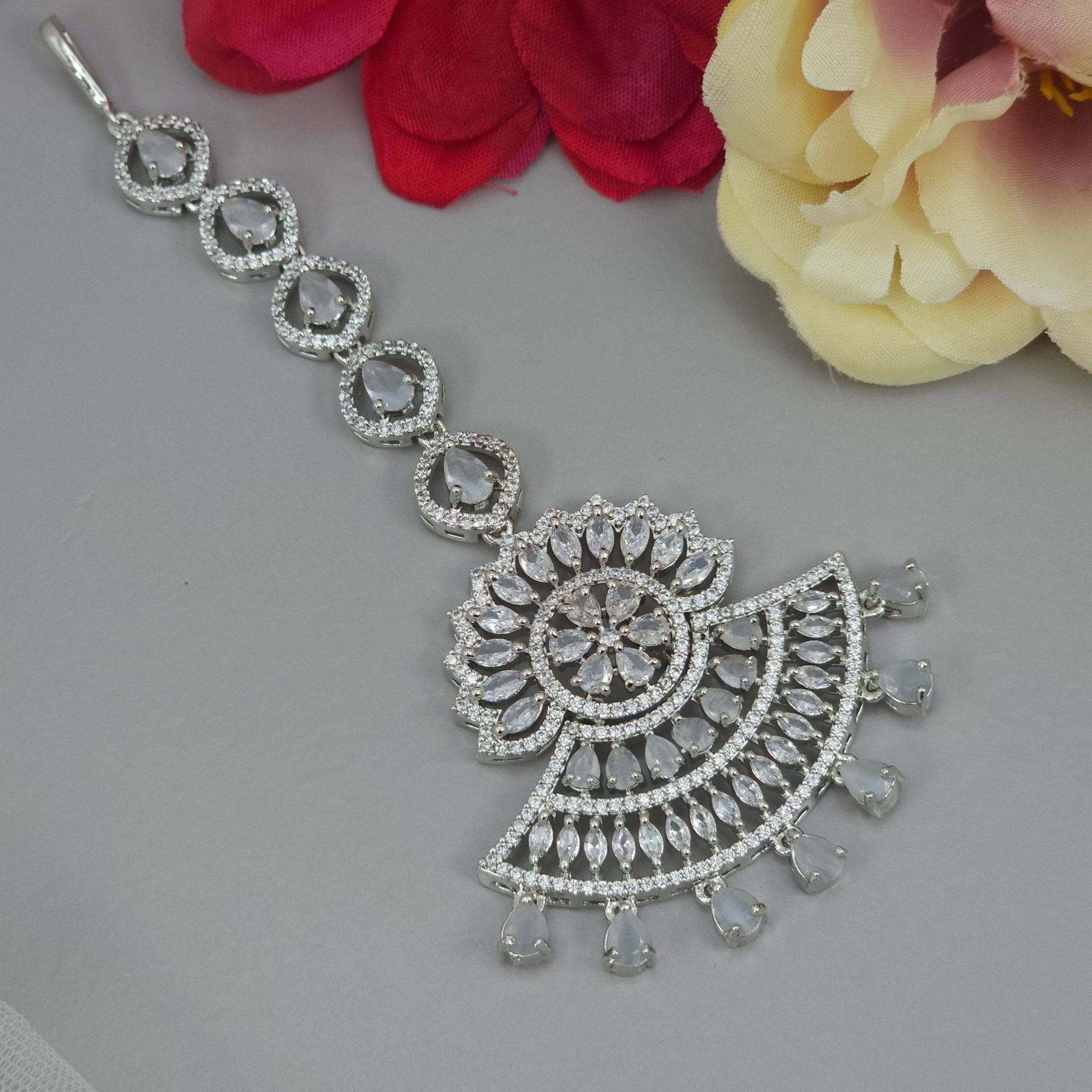 Roohi CZ Mangtikka - Silver Gray - Fancy Fab Jewels