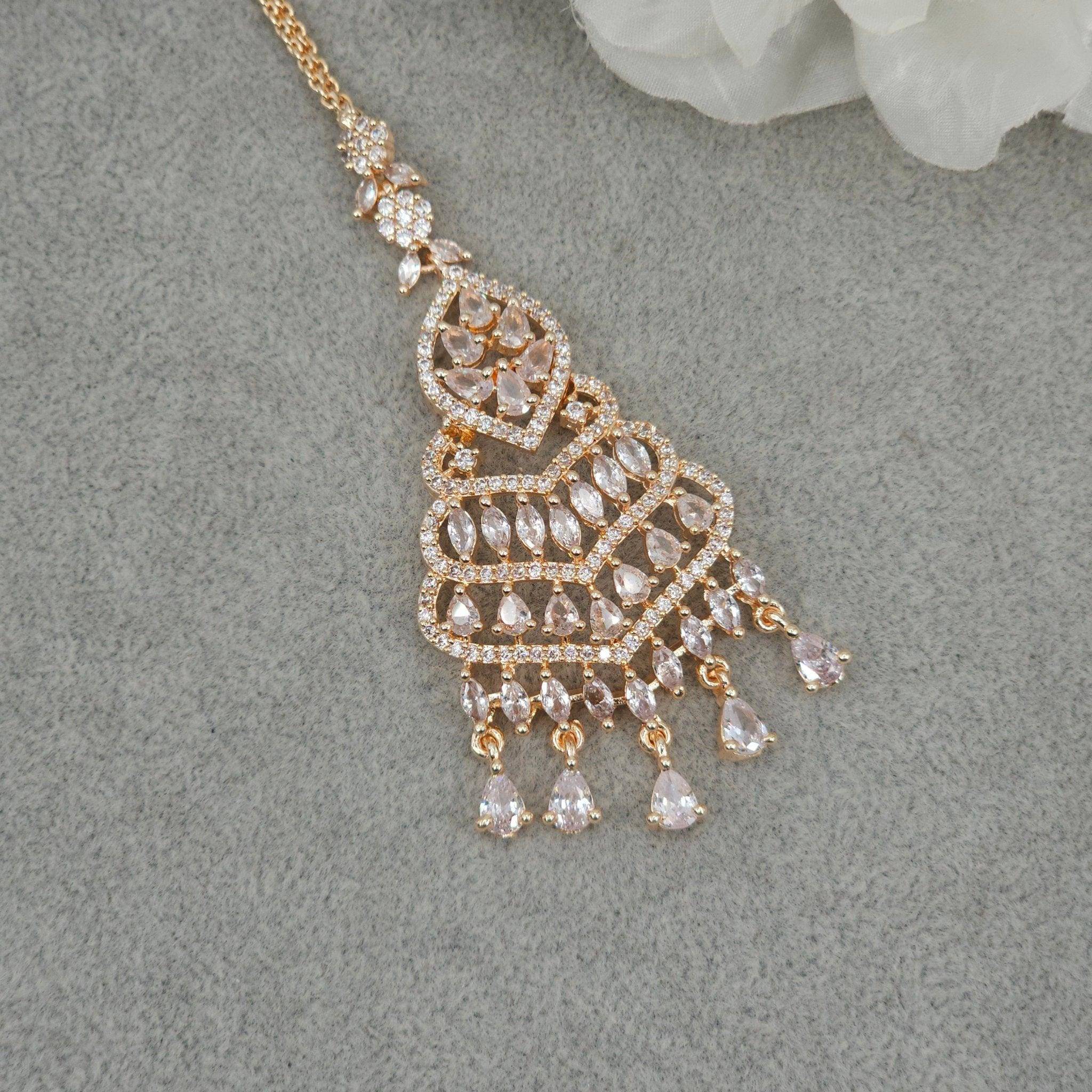 Roohi Rose Gold AD Mangtikka - Fancy Fab Jewels