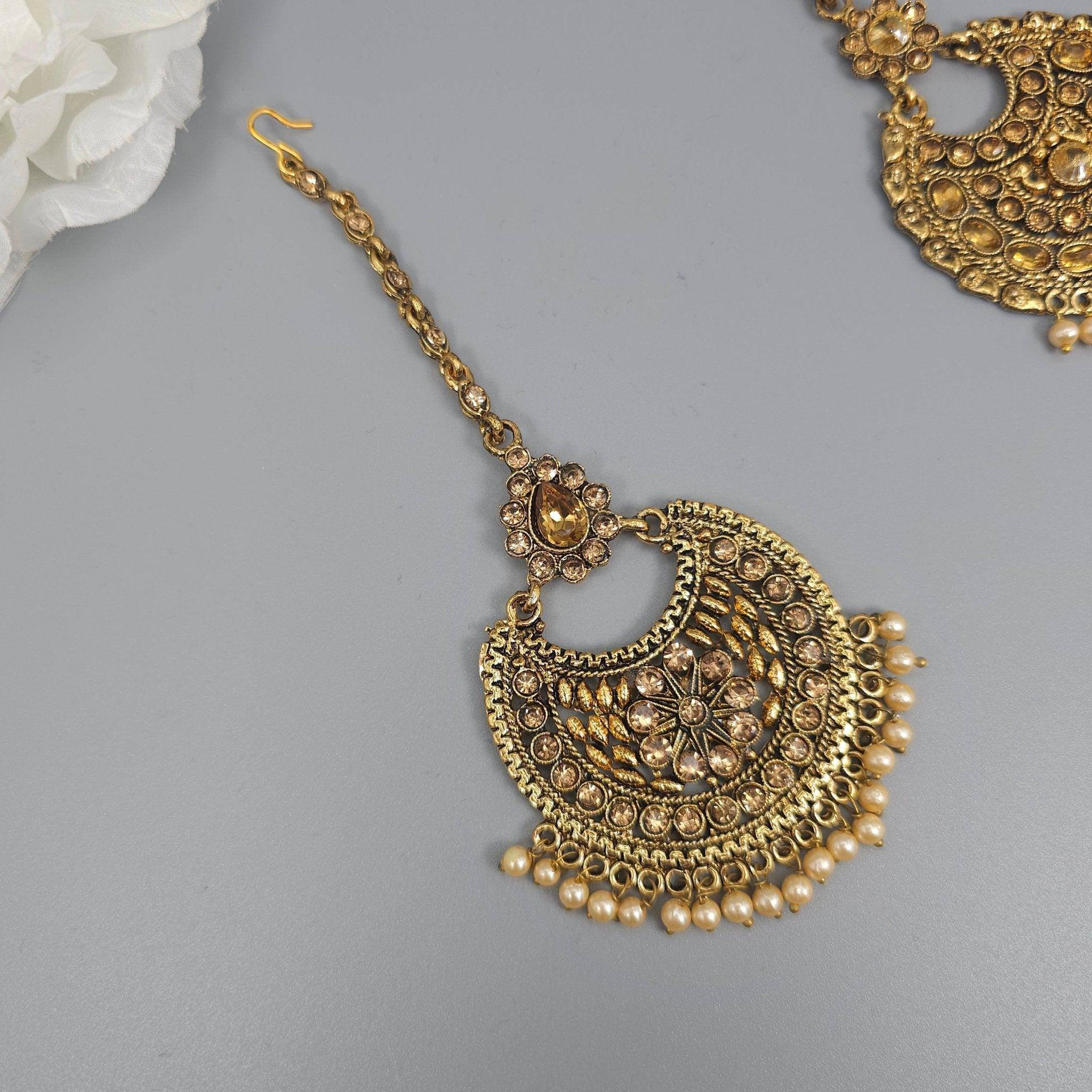 Palak Antique Gold Polki Mangtikka - Fancy Fab Jewels