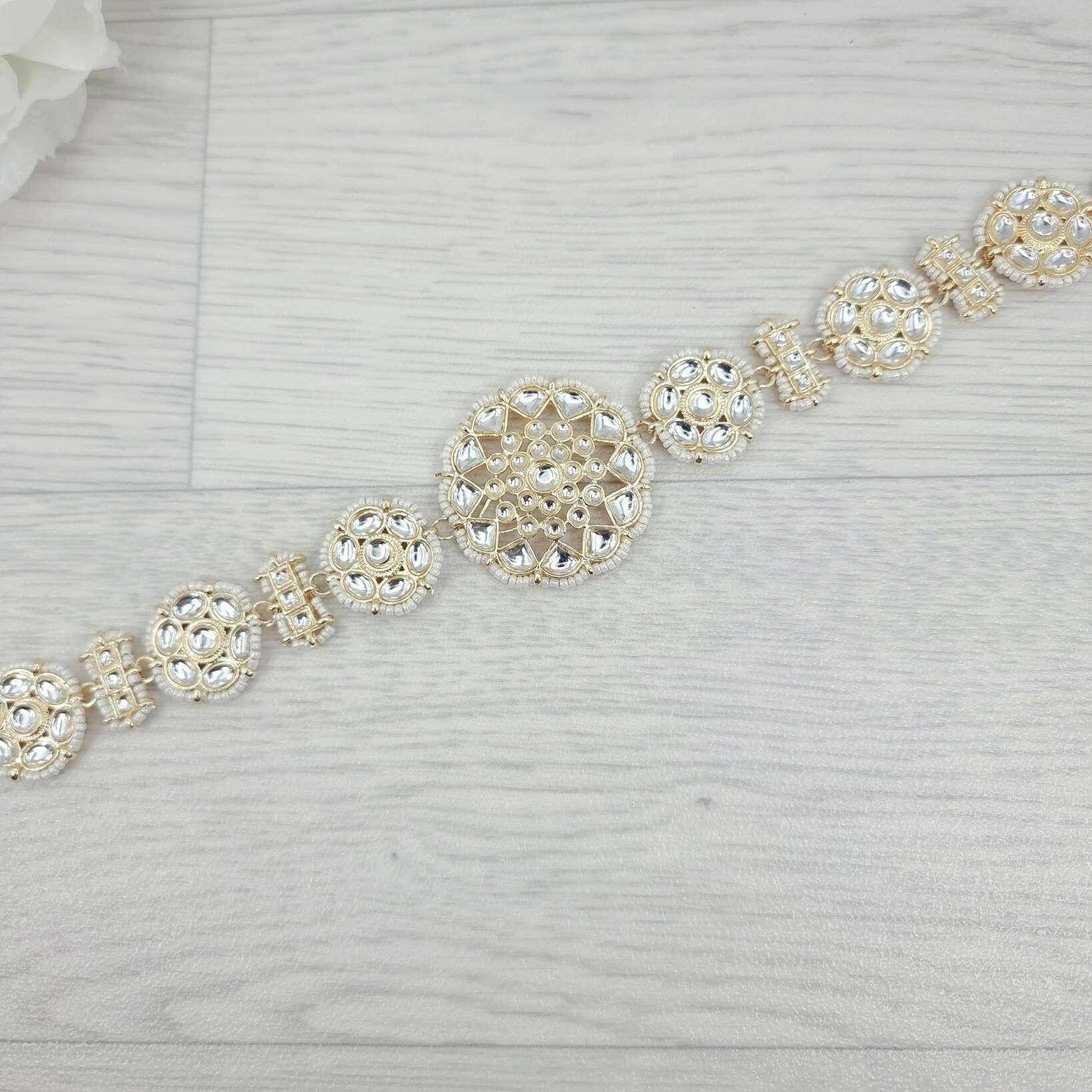 White Kundan Mnahil Headband - Fancy Fab Jewels