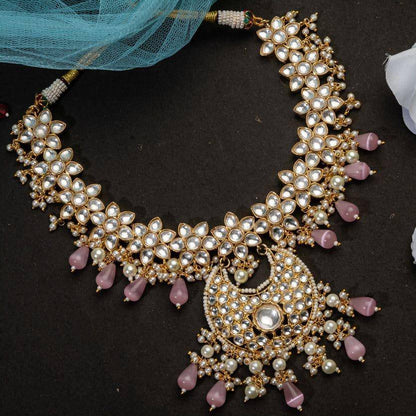 Kulsum Pachee Kundan Necklace Set Pink - Fancy Fab Jewels