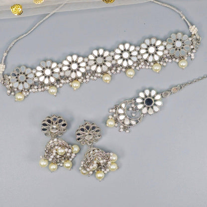 Manara Mirror Necklace Set - Silver - Fancy Fab Jewels