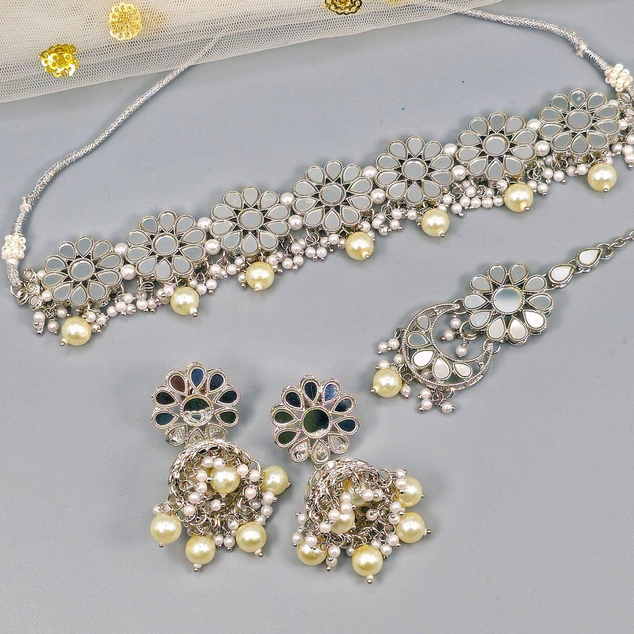 Manara Mirror Necklace Set - Silver - Fancy Fab Jewels