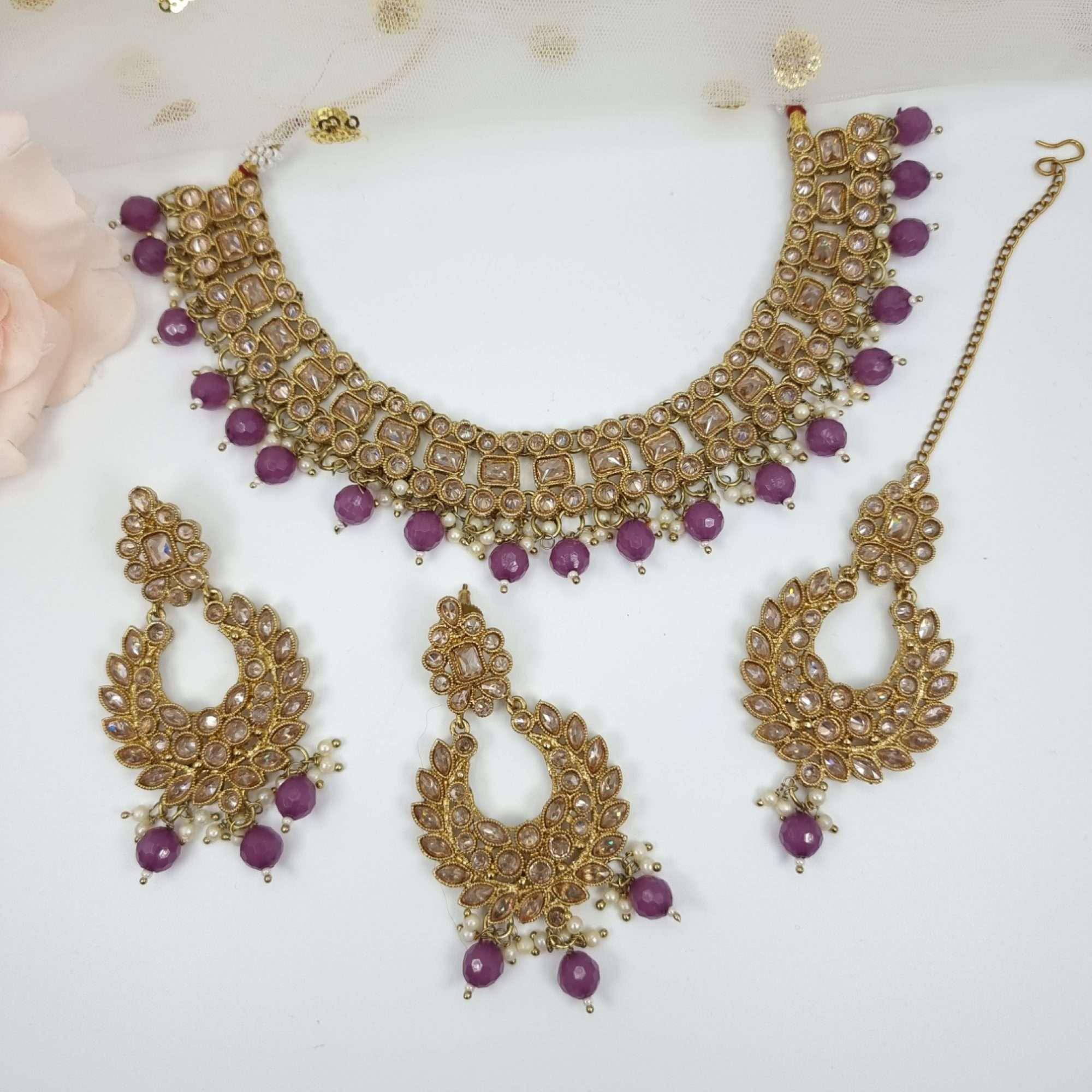 Meera Mauve Polki Bridal Necklace Set - Fancy Fab Jewels