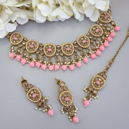 Nia - Baby Pink Polki Necklace Set - Fancy Fab Jewels