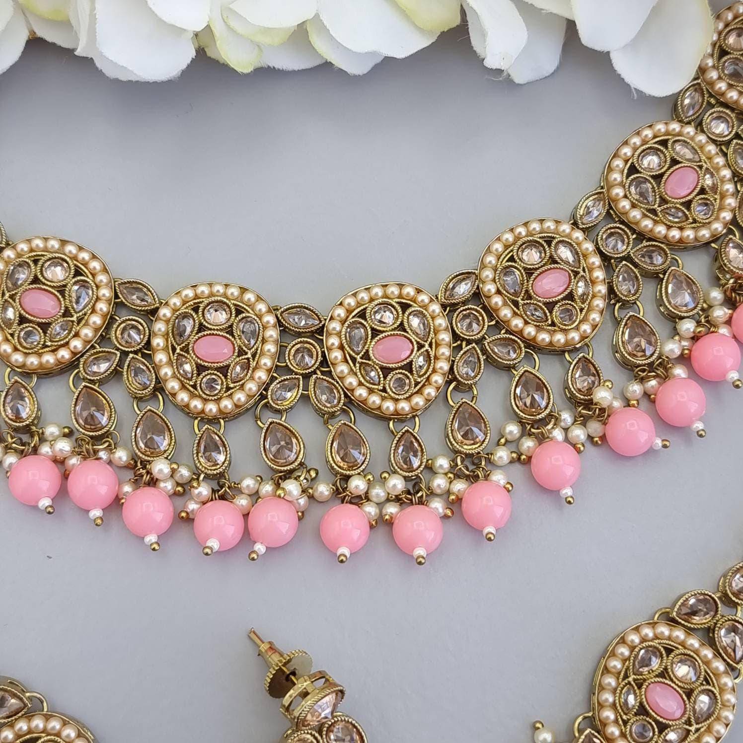 Nia - Baby Pink Polki Necklace Set - Fancy Fab Jewels