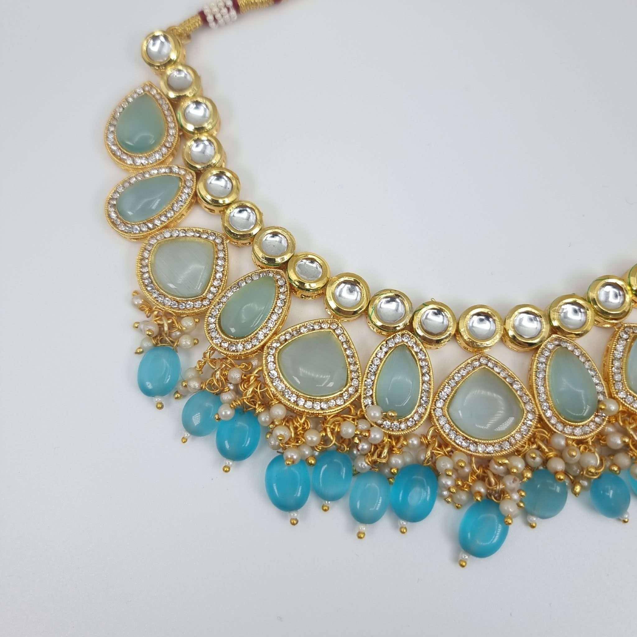 Nimra Kundan Necklace Set Blue - Fancy Fab Jewels