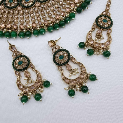 Sanam Necklace Set Green - Fancy Fab Jewels