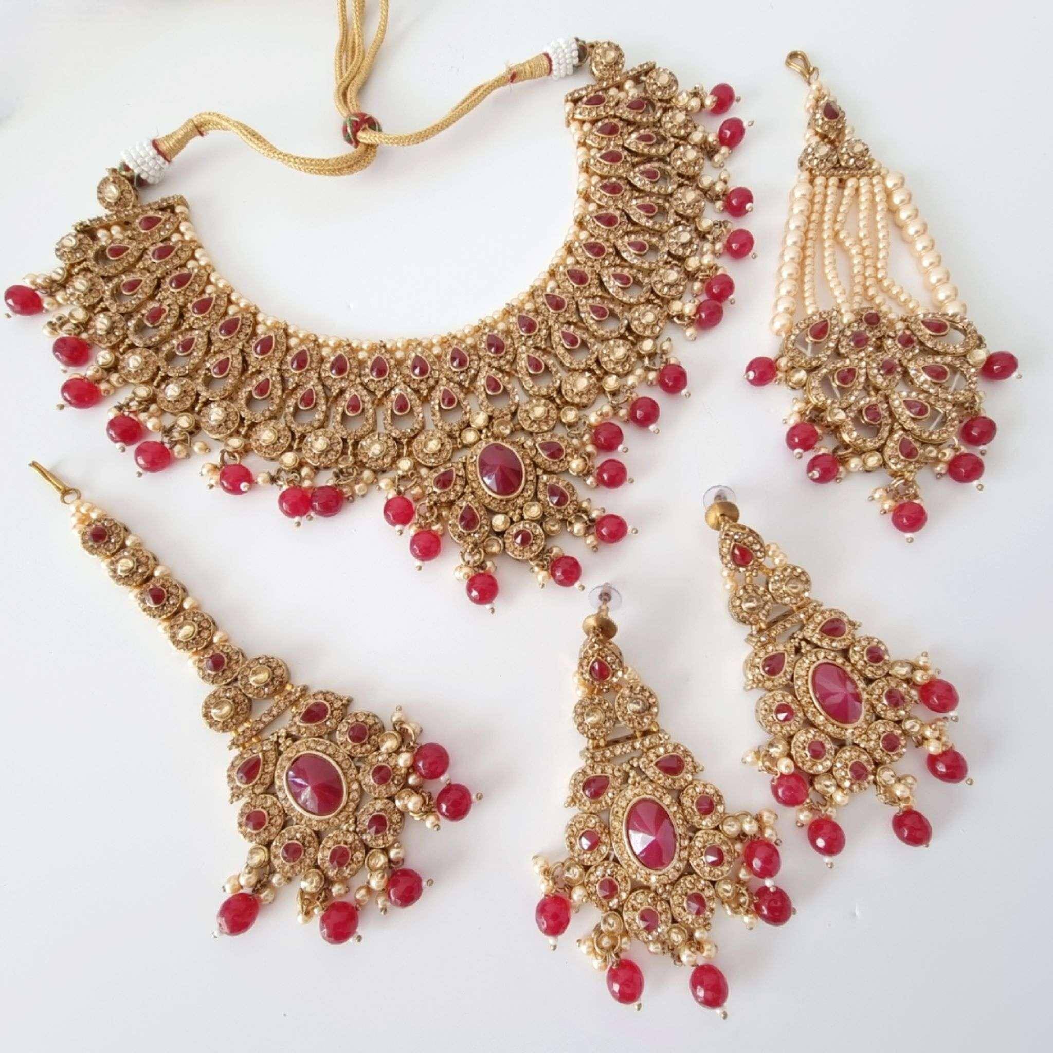 Shabnam Polki Bridal Choker Set Red - Fancy Fab Jewels