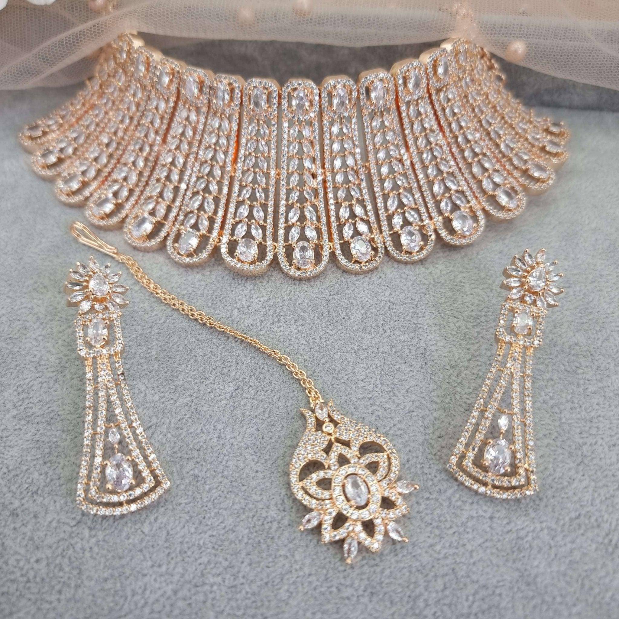 Sheena Bridal Choker Set Full Rose Gold - Fancy Fab Jewels