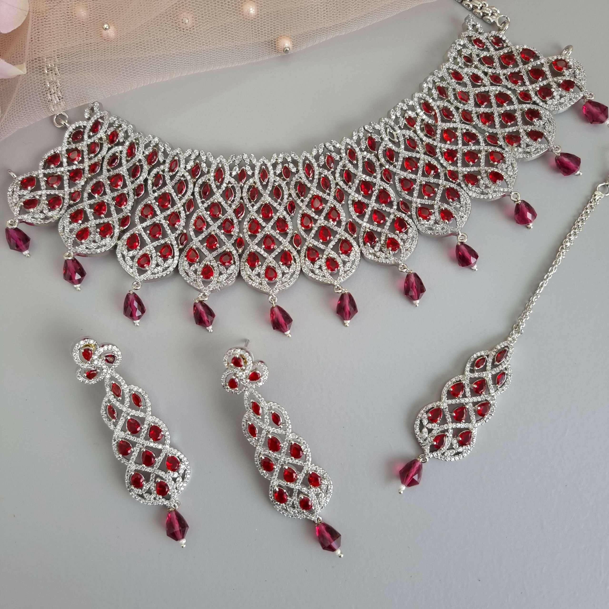 Zahra Choker Set Silver Pink - Fancy Fab Jewels